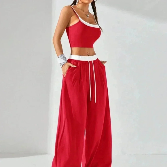 Red and White Casual Women's Sport Knit Tank Tops & Sweatpants - Picture 5 of 10